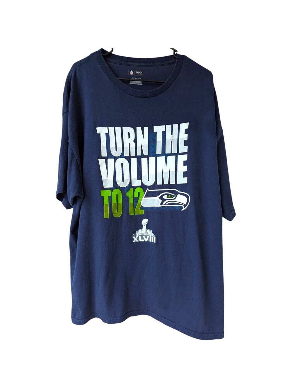 2014 Seattle Seahawks Super Bowl XLVIII Champions T-Shirt Mens 2XL Navy 26x30